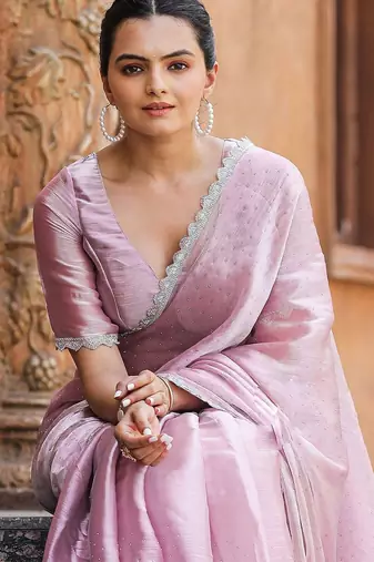 lavender embellished mukaish organza saree