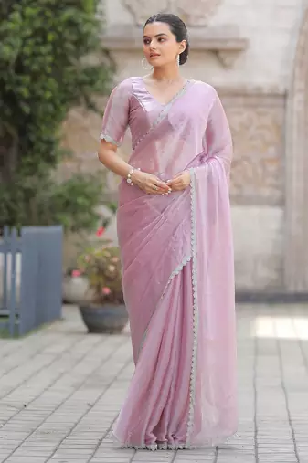 lavender embellished mukaish organza saree