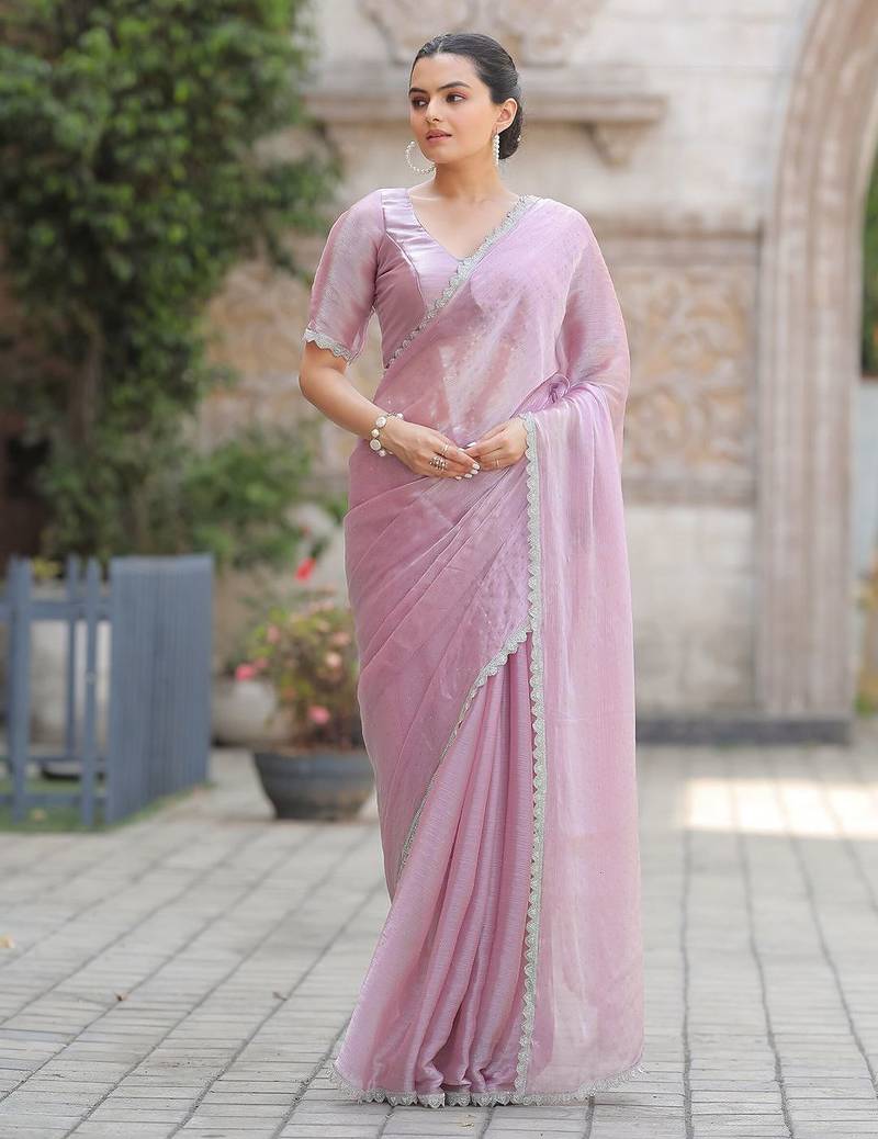 lavender embellished mukaish organza saree