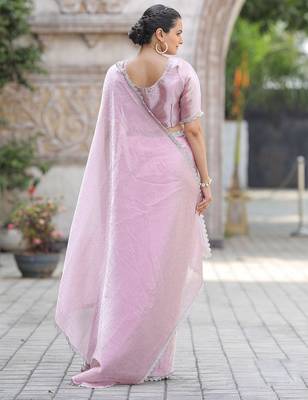 lavender embellished mukaish organza saree 3