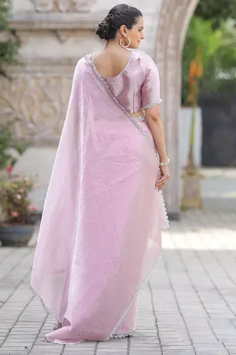 lavender embellished mukaish organza saree