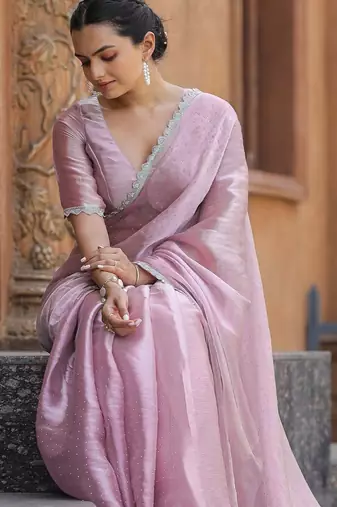 lavender embellished mukaish organza saree