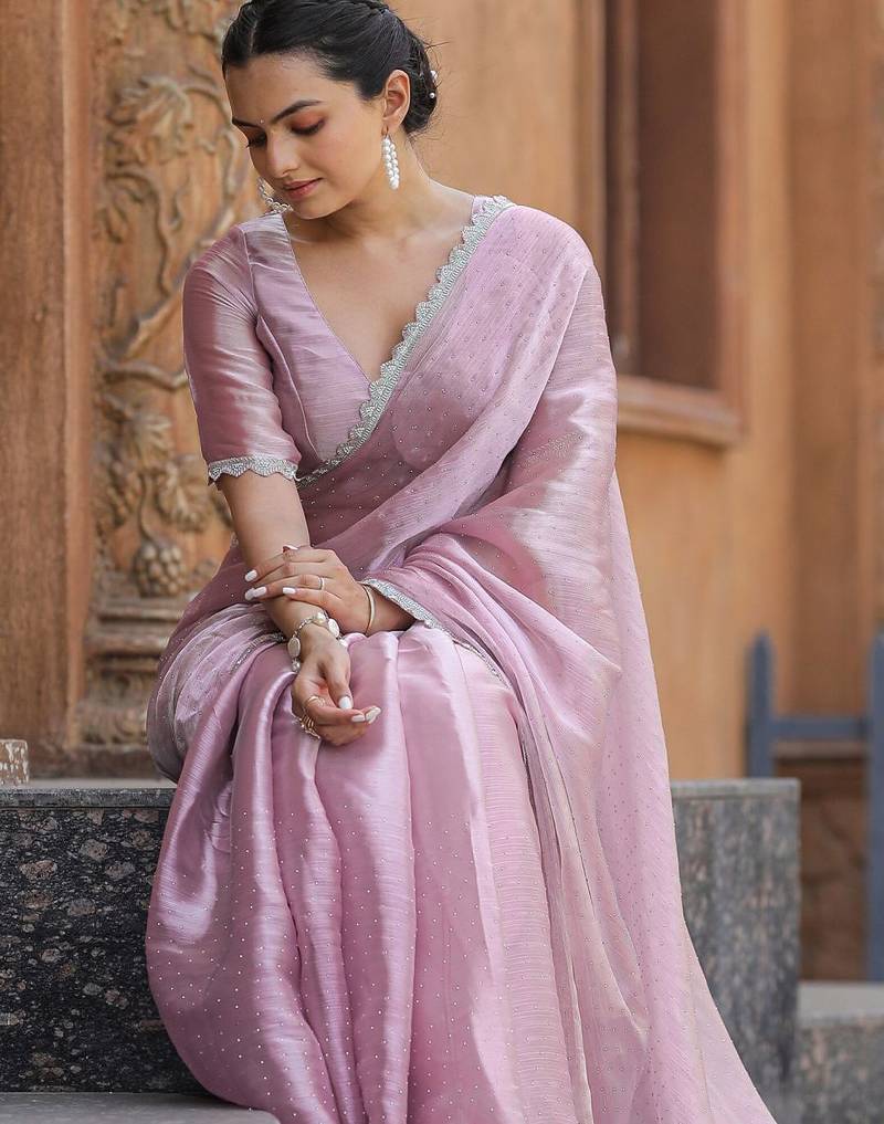 lavender embellished mukaish organza saree