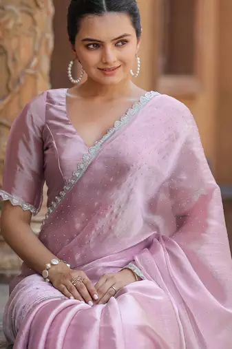 lavender embellished mukaish organza saree