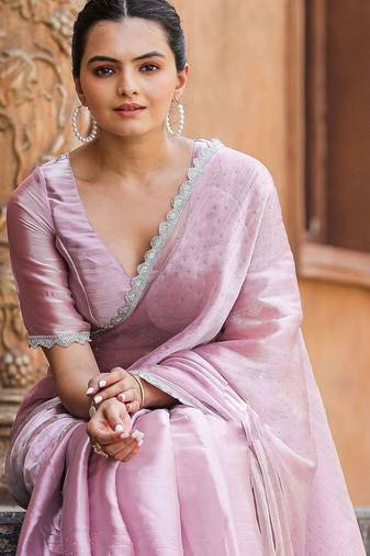 pink embellished beads and stones designer saree