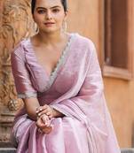 pink embellished beads and stones designer saree