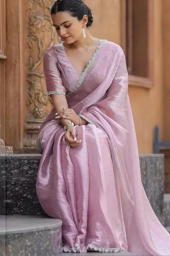 pink embellished beads and stones designer saree