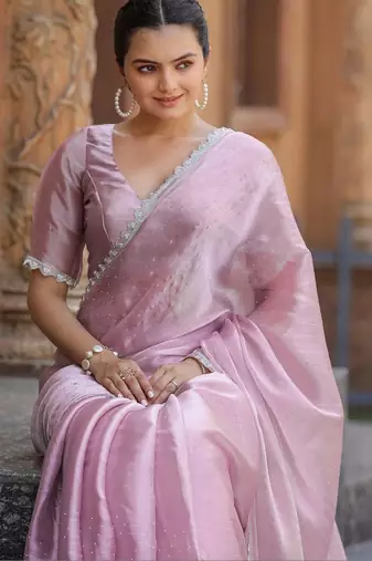 pink embellished beads and stones designer saree