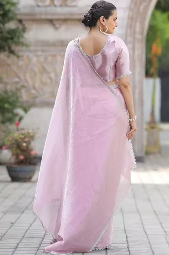 pink embellished beads and stones designer saree