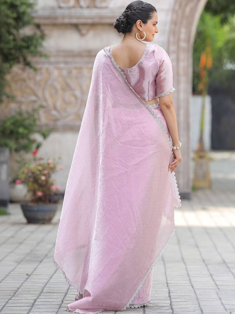 pink embellished beads and stones designer saree