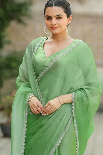 Purple woven design ethnic motifs zari organza saree