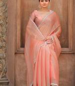 peach women embellished mukaish organza saree