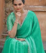 sea_green women embellished beads and stones organza saree