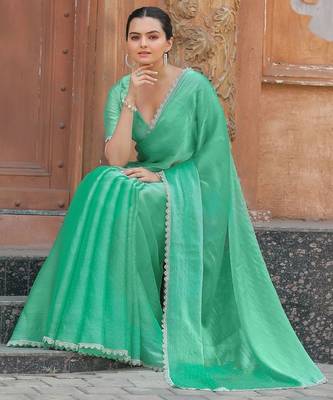 sea_green women embellished beads and stones organza saree 3