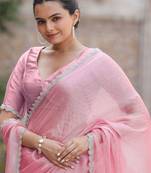 pink women embellished mukaish organza saree