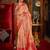 peach peach-coloured & red floral zari silk blend banarasi saree