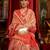 peach peach-coloured & red floral zari silk blend banarasi saree