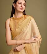 yellow zari woven embroidered tassel saree