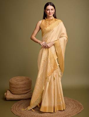 yellow zari woven embroidered tassel saree 3