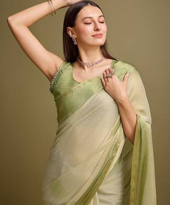 olive zari woven tissue tassel saree 1