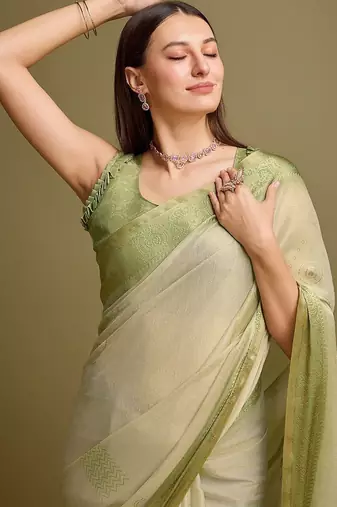 olive zari woven tissue tassel saree