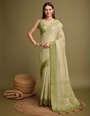 olive zari woven tissue tassel saree 2