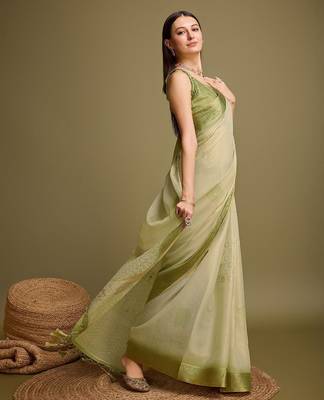 olive zari woven tissue tassel saree 3