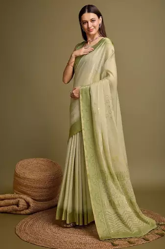 olive zari woven tissue tassel saree