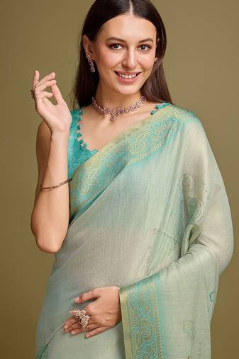Yellow bandhani printed embroidered zari saree