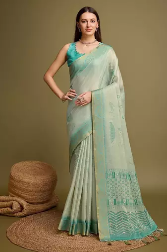 Yellow bandhani printed embroidered zari saree
