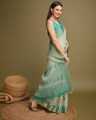 Yellow bandhani printed embroidered zari saree 3