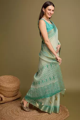 Yellow bandhani printed embroidered zari saree