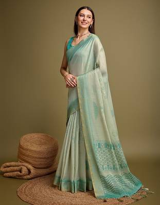 Yellow bandhani printed embroidered zari saree 4