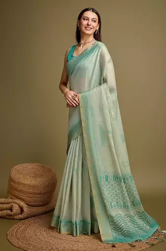 Yellow bandhani printed embroidered zari saree