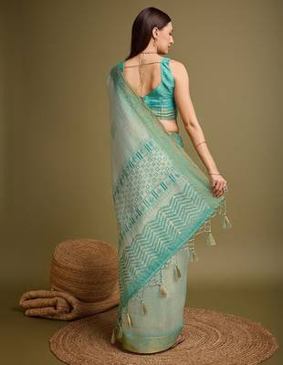 Yellow bandhani printed embroidered zari saree 5