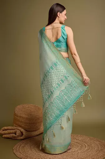 Yellow bandhani printed embroidered zari saree