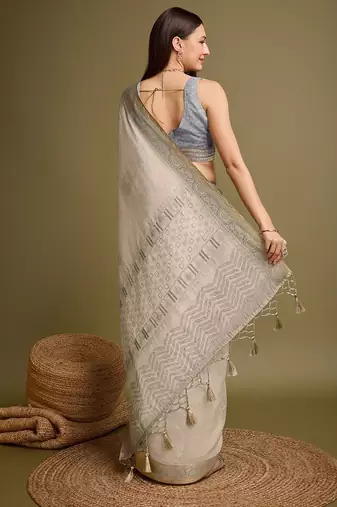 Green bandhani printed embroidered zari saree