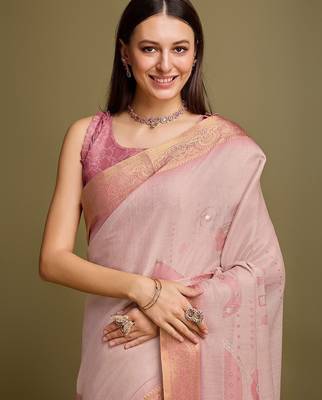 Purple purple & gold checked  zari silk blend banarasi saree with blouse piece 1