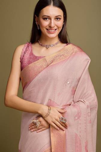 Purple purple & gold checked  zari silk blend banarasi saree with blouse piece