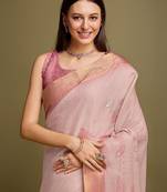 Purple purple & gold checked  zari silk blend banarasi saree with blouse piece