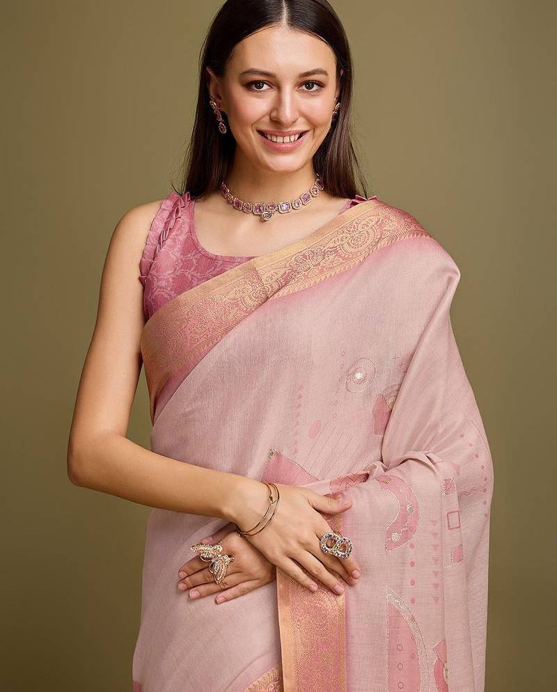 Purple purple & gold checked  zari silk blend banarasi saree with blouse piece