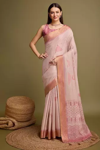 Purple purple & gold checked  zari silk blend banarasi saree with blouse piece