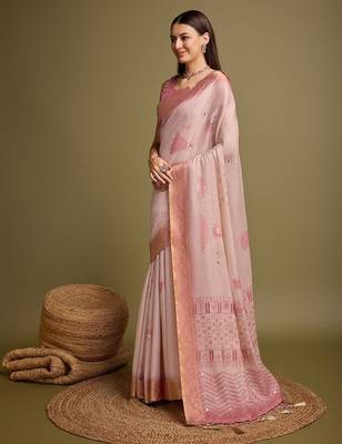 Purple purple & gold checked  zari silk blend banarasi saree with blouse piece 3