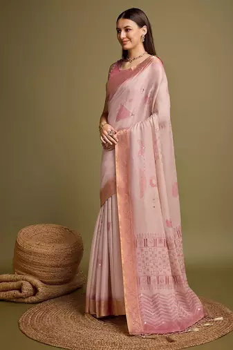 Purple purple & gold checked  zari silk blend banarasi saree with blouse piece