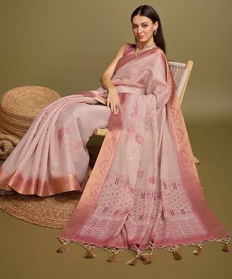 Purple purple & gold checked  zari silk blend banarasi saree with blouse piece 5