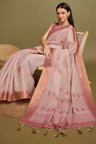 Purple purple & gold checked  zari silk blend banarasi saree with blouse piece