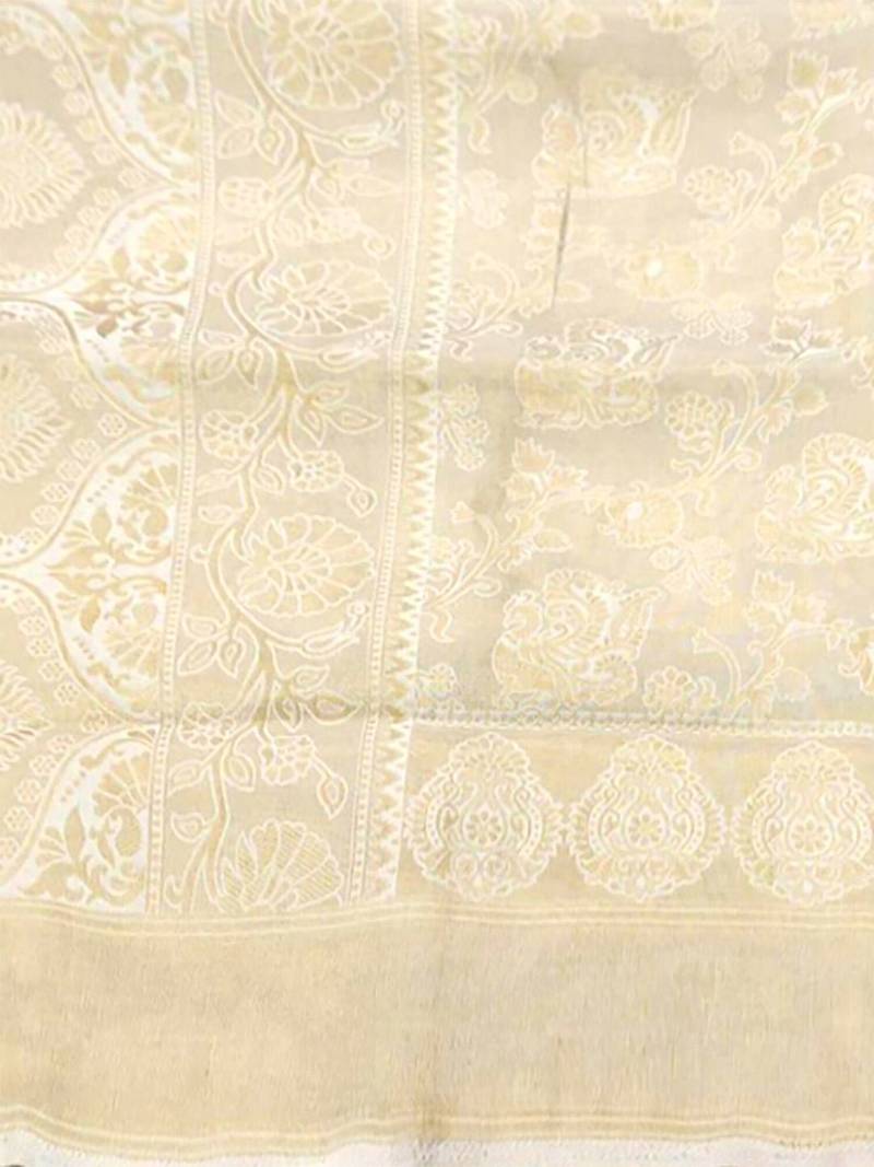cream cream-coloured & gold-toned woven design zari silk blend banarasi saree