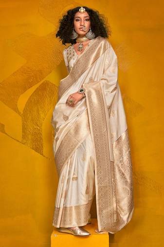 off_white woven design zari banarasi saree