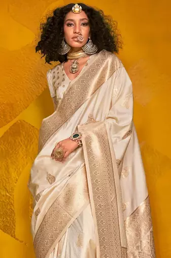 off_white woven design zari banarasi saree