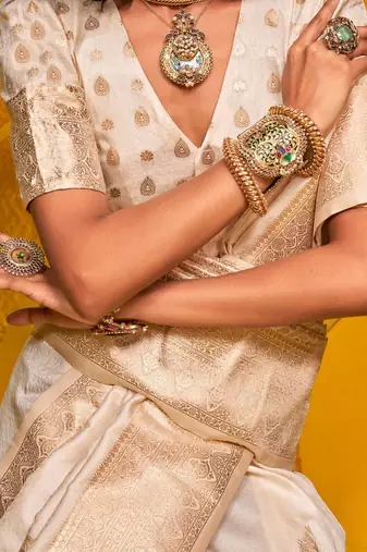 off_white woven design zari banarasi saree